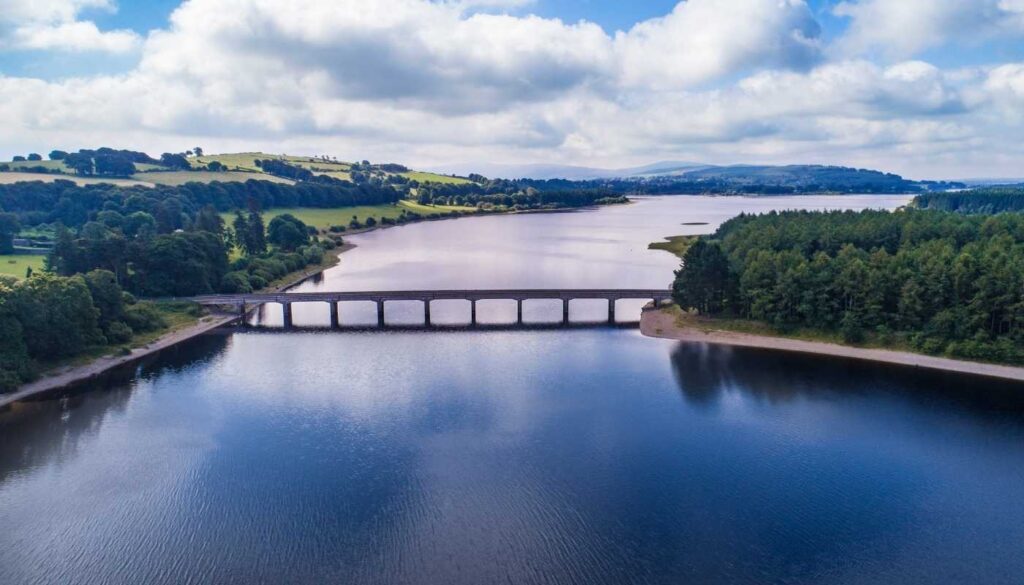 Blessington Lakes in County Wicklow surrounded by rolling countryside and scenic views
