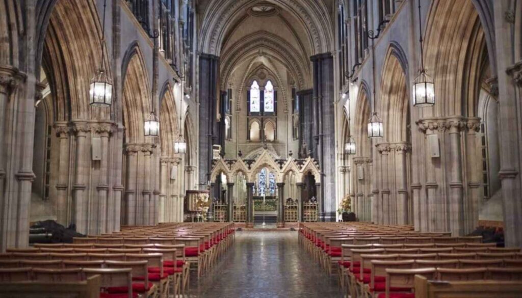 Interior of Christ Church Cathedral in Dublin showcasing historic architecture and vaulted ceilings